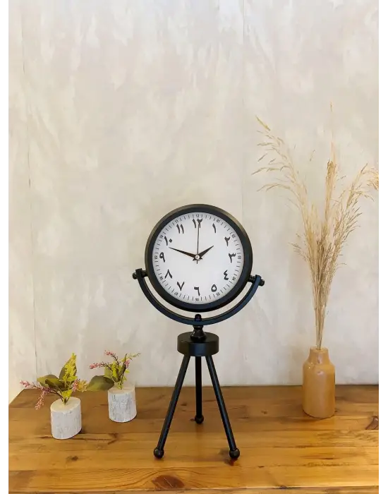 Siyah Metal Mini Tripod Farsça Masa Saati 45×26 cm
