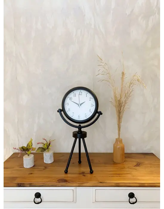Siyah Metal Mini Tripod Masa Saati 45×26 cm