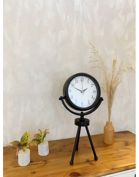 Siyah Metal Mini Tripod Masa Saati 45×26 cm