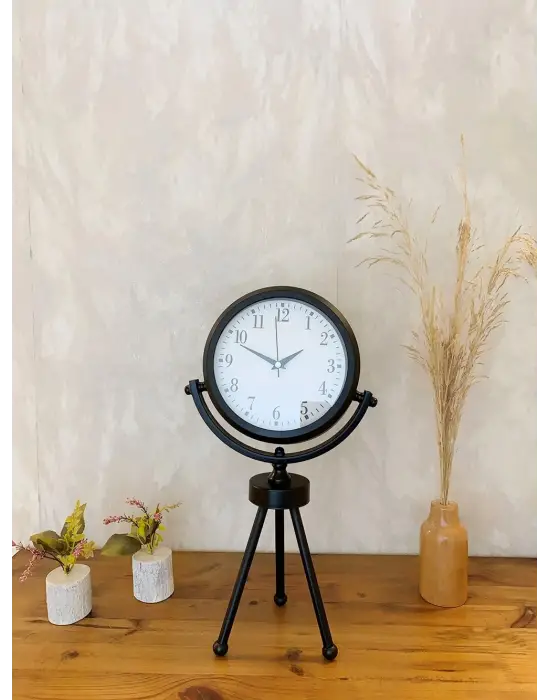 Siyah Metal Mini Tripod Masa Saati 45×26 cm
