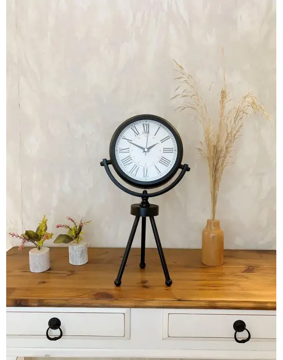 Siyah Metal Mini Tripod Modern Masa Saati 45×26 cm