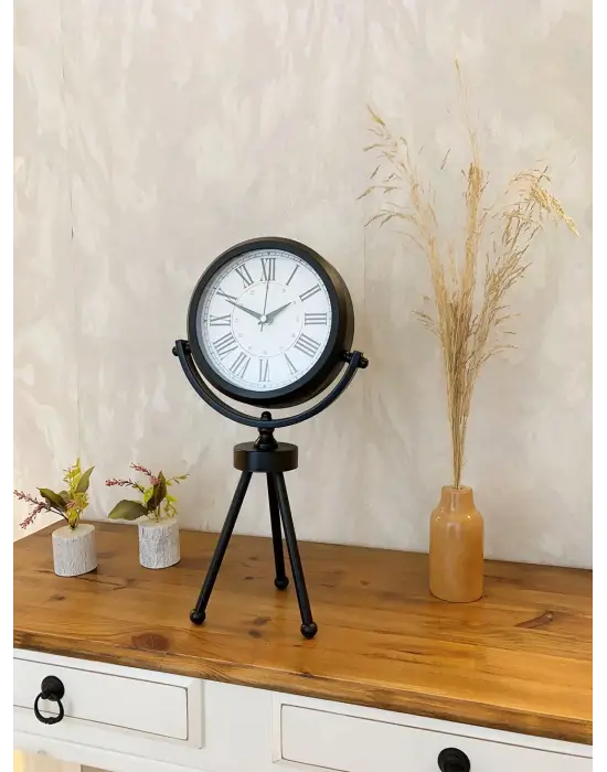 Siyah Metal Mini Tripod Modern Masa Saati 45×26 cm
