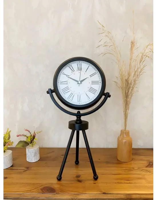Siyah Metal Mini Tripod Modern Masa Saati 45×26 cm