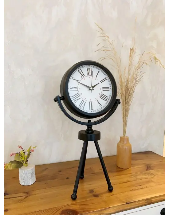 Siyah Metal Mini Tripod Modern Masa Saati 45×26 cm