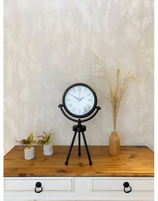 Siyah Metal Mini Tripod Retro Masa Saati 45×26 cm
