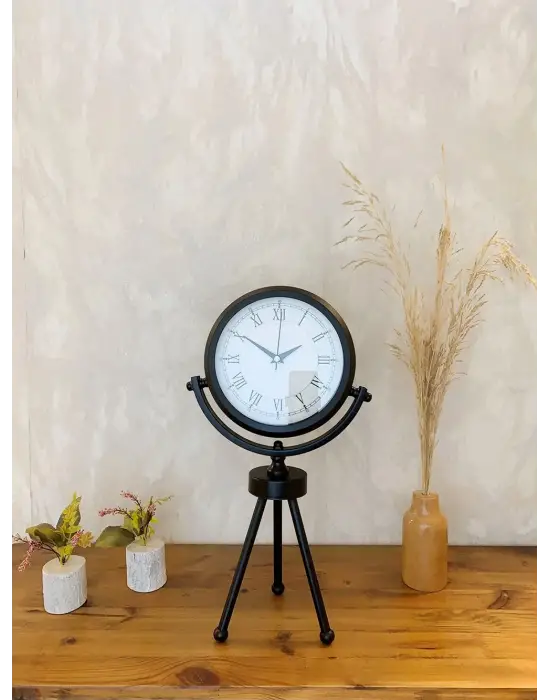 Siyah Metal Mini Tripod Retro Masa Saati 45×26 cm