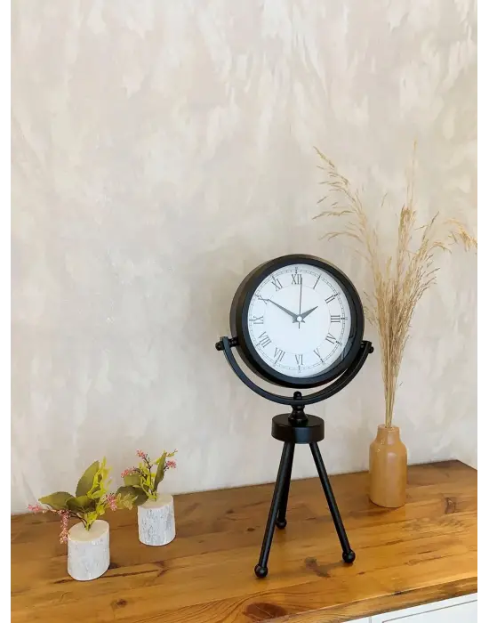 Siyah Metal Mini Tripod Retro Masa Saati 45×26 cm