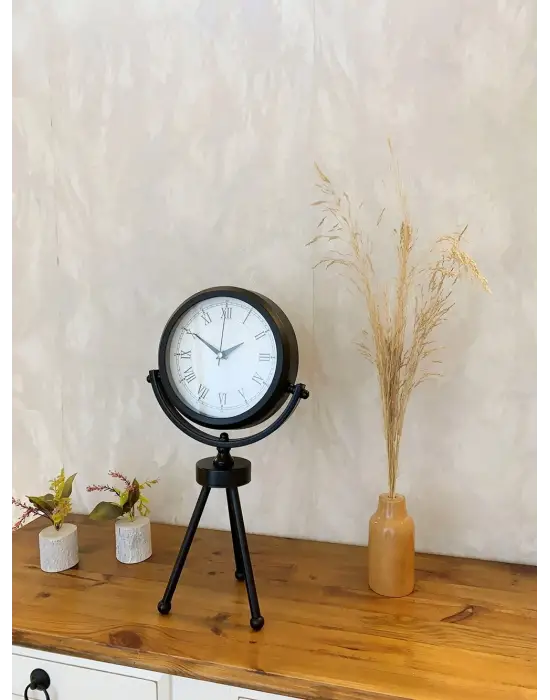 Siyah Metal Mini Tripod Retro Masa Saati 45×26 cm