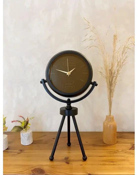 Siyah Metal Mini Tripod Spor Masa Saati 45×26 cm