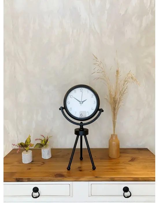 Siyah Metal Mini Tripod Zarif Masa Saati 45×26 cm