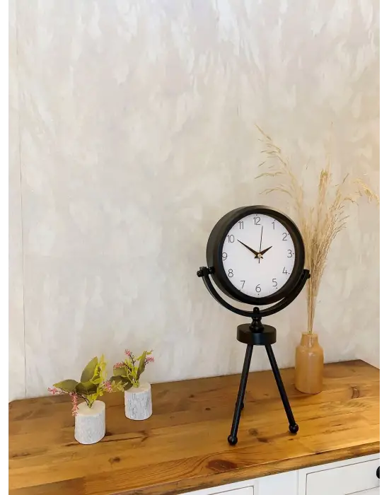 Siyah Metal Mini Tripod Zarif Masa Saati 45×26 cm