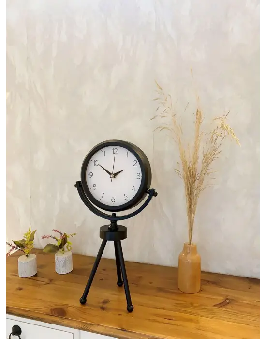 Siyah Metal Mini Tripod Zarif Masa Saati 45×26 cm