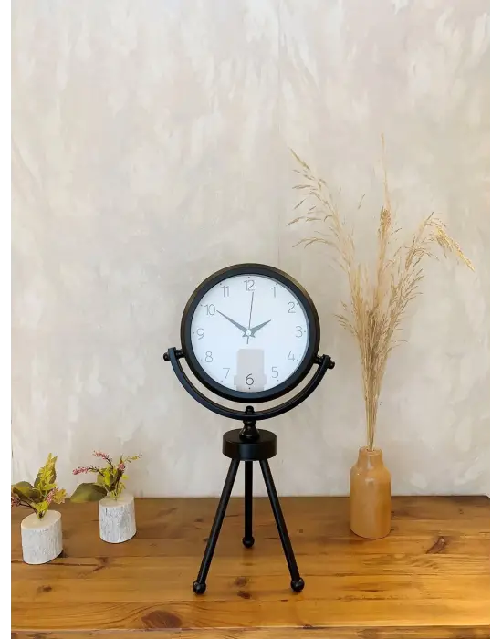 Siyah Metal Mini Tripod Zarif Masa Saati 45×26 cm