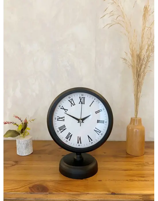 Siyah Metal Roma Rakamlı Masa Saati 25×20 cm