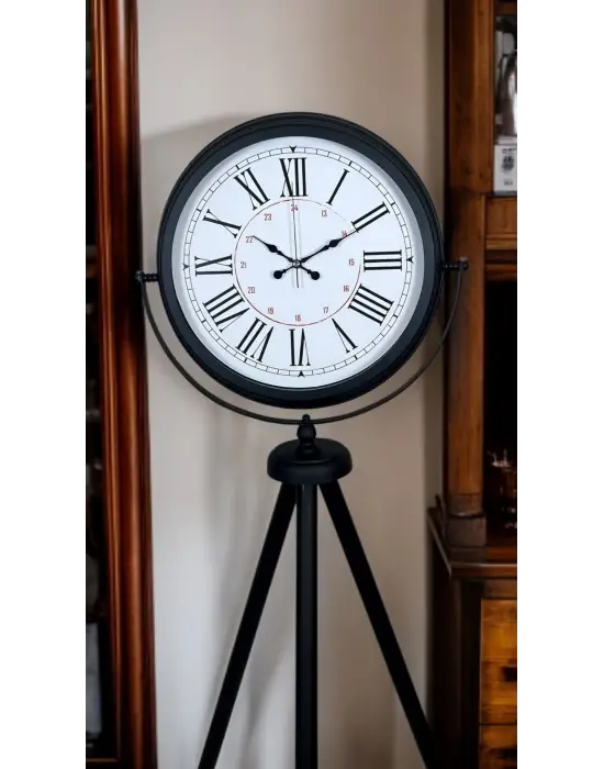 Siyah Roma Rakamlı Lüks Tasarım Tripod Ayaklı Saat