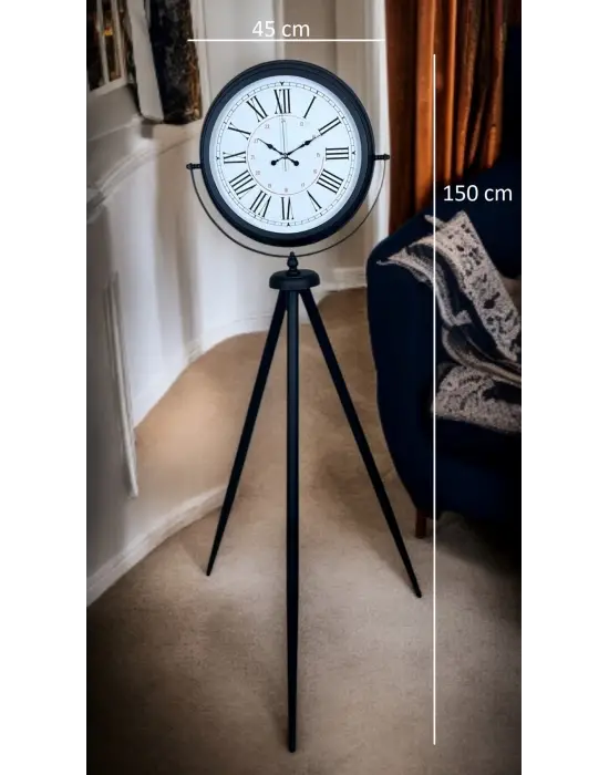 Siyah Roma Rakamlı Lüks Tasarım Tripod Ayaklı Saat