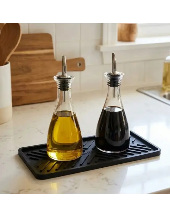 Siyah Silikon Yağdanlık Altlığı – Kaydırmaz Mutfak Organizer 23x10 Cm