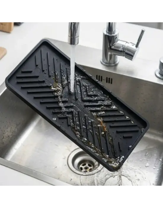 Siyah Silikon Yağdanlık Altlığı – Kaydırmaz Mutfak Organizer 23x10 Cm