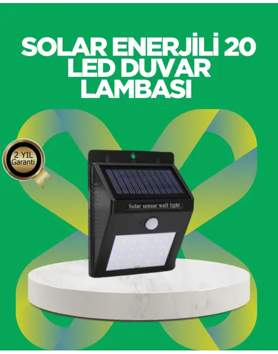 Solar Enerjili 20 Led Hareket Sensörlü Duvar Lambası