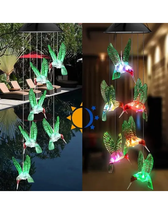 Solar Led Işıklı Kuşlu Bahçe Dekoru 6 Ledli,Renkli Işık
