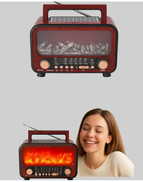 Solar Panelli Alev Işıklı Bluetooth Hoparlör – Çoklu Giriş, Uzun Pil Ömrü
