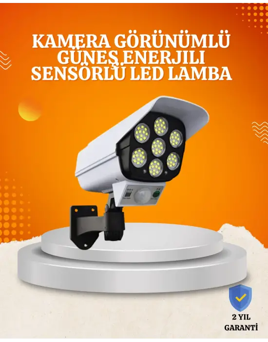Solar Şarjlı Hareket Sensörlü Led Dış Mekan Lambası Kamera Tasarımlı Güvenlik Işığı