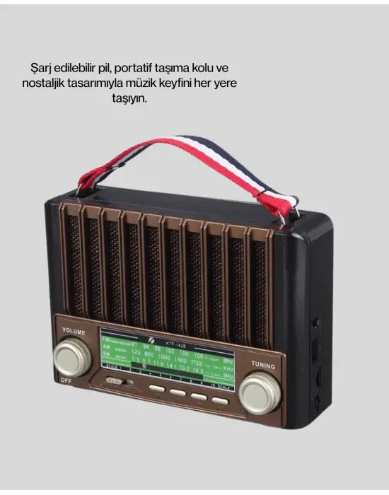 Solar Şarjlı Taşınabilir Radyo Bluetooth Hoparlör Usb Sd Destekli