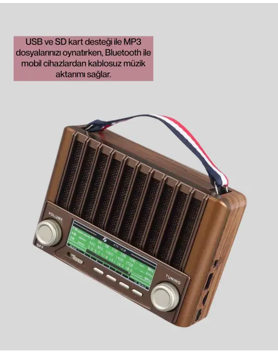 Solar Şarjlı Taşınabilir Radyo Bluetooth Hoparlör Usb Sd Destekli