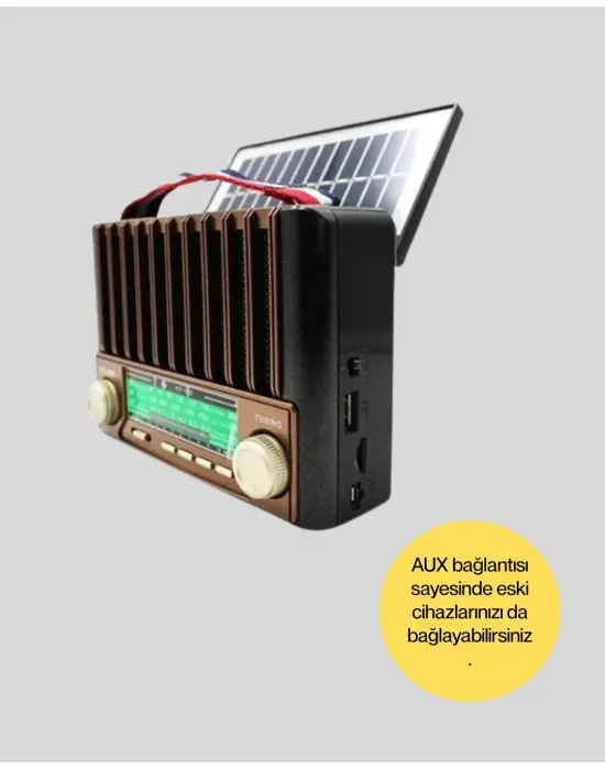 Solar Şarjlı Taşınabilir Radyo Bluetooth Hoparlör Usb Sd Destekli