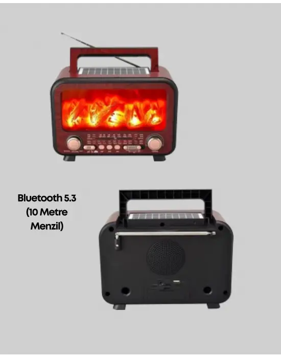 Şömine Alev Işıklı Solar Bluetooth Hoparlör – 7w Güçlü Ses, Fm Radyo