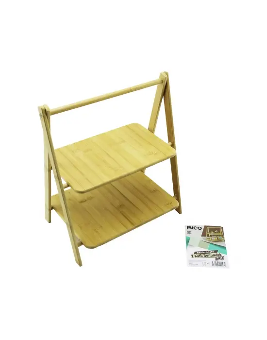 Stand - Ayaklı  2 Katlı Ahşap - Bambu Servis Sunum Tahtası 18x28cm -- 22x28cm
