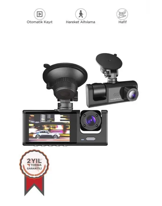 Ta-01 Siyah 1080p Araç İçi 3 Kameralı Lcd Ekranlı Gece Görüşlü , G-sensör , Geri Görüş Kamera