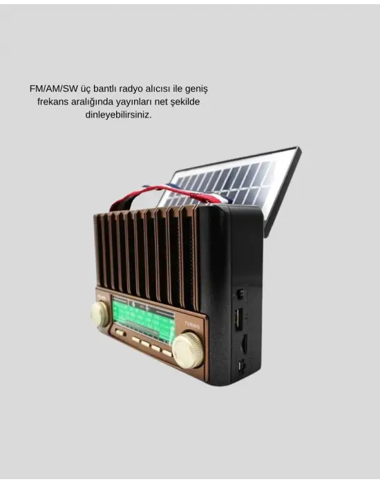 Taşınabilir Hoparlör Güneş Panelli Bluetooth Usb Sd Fm Am Sw Radyo