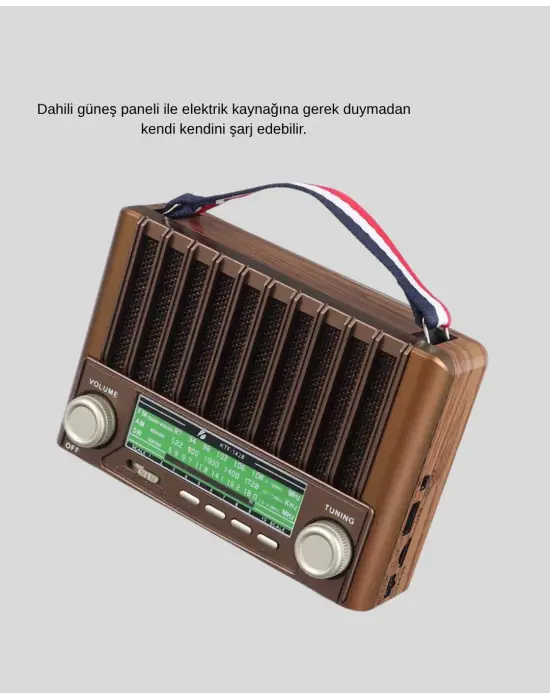 Taşınabilir Hoparlör Güneş Panelli Bluetooth Usb Sd Fm Am Sw Radyo