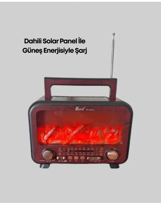 Taşınabilir Şömine Görünümlü Bluetooth Hoparlör – Solar Şarjlı, Alev Işıklı, 7w Ses