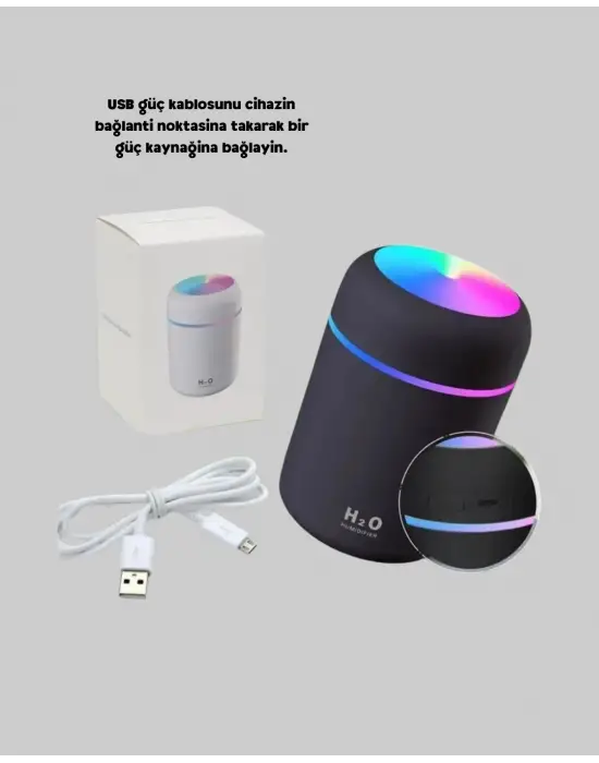 Taşınabilir Usb Mini Nemlendirici – Led Aydınlatmalı, Çift Püskürtme Modu