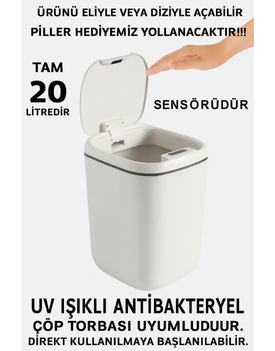 Teknolojik Çöp Kutusu Otomatik Aç Kapat Sensörlü Mutfak Banyo Ev Ofis Piller Dahildir