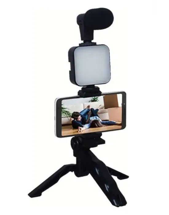 Telefon Tutucu Mikrofonlu Işıklı Youtuber Video Kayıt