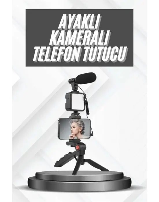 Telefon Tutucu Mikrofonlu Işıklı Youtuber Video Kayıt