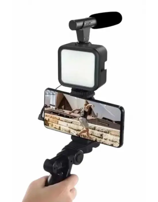 Telefon Tutucu Mini Mikrofonlu Tripod Vlog Çekim Video
