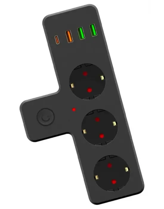 Termal Akım Korumalı 3 Adet Soket,3 Adet Usb Ve 1 Adet Type-c Girişli 20w Priz Model 3397
