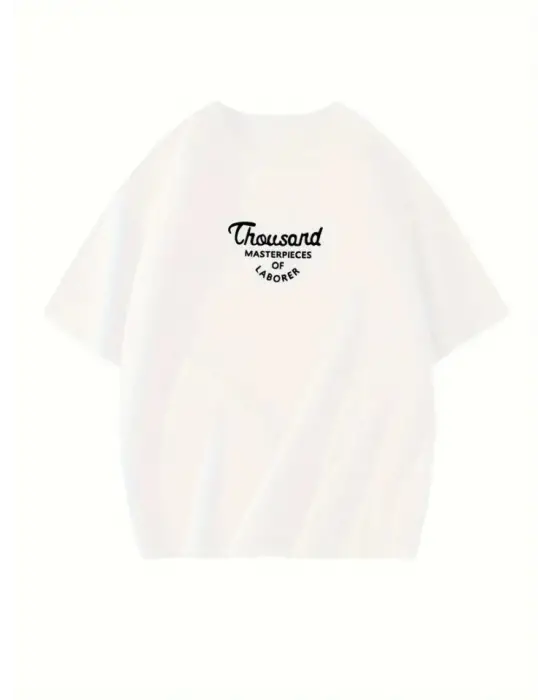 Thousand Baskılı Oversize Bisiklet Yaka T-shirt - Beyaz