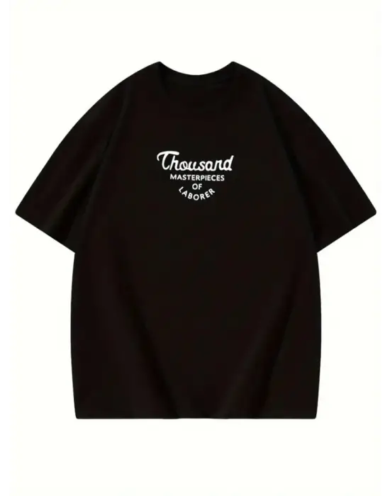 Thousand Baskılı Oversize Bisiklet Yaka T-shirt - Siyah