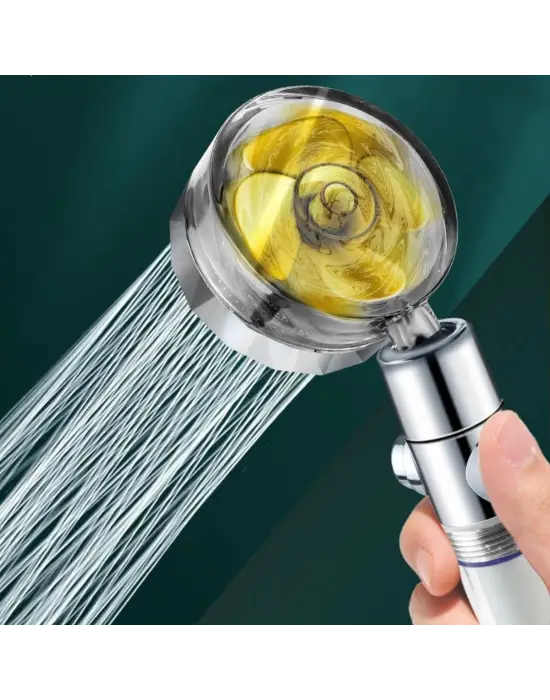 Turbo Pervaneli ve Filtreli Su Tasarruflu 360 Derece Dönebilen Tazyikli Duş Başlığı