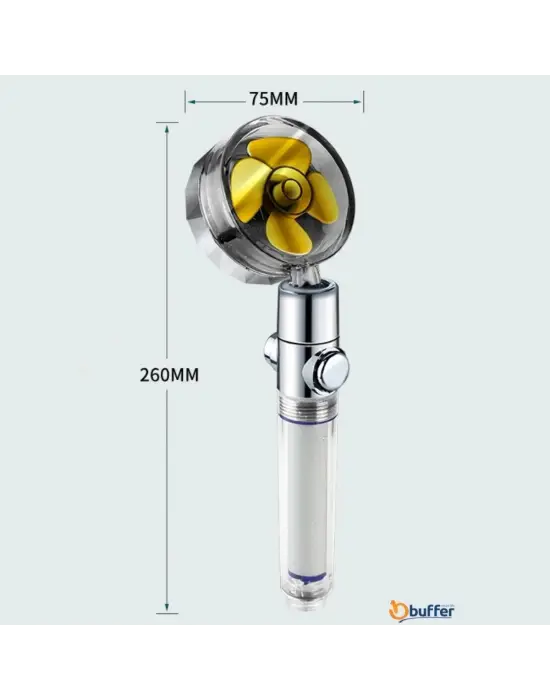 Turbo Pervaneli ve Filtreli Su Tasarruflu 360 Derece Dönebilen Tazyikli Duş Başlığı