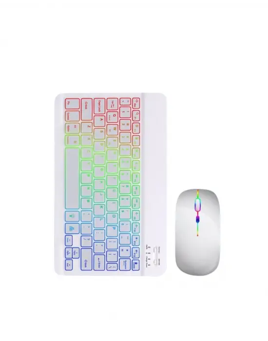 Türkçe Q Aydınlatmalı Klavye Mouse Seti Kablosuz Bluetooth Destekli