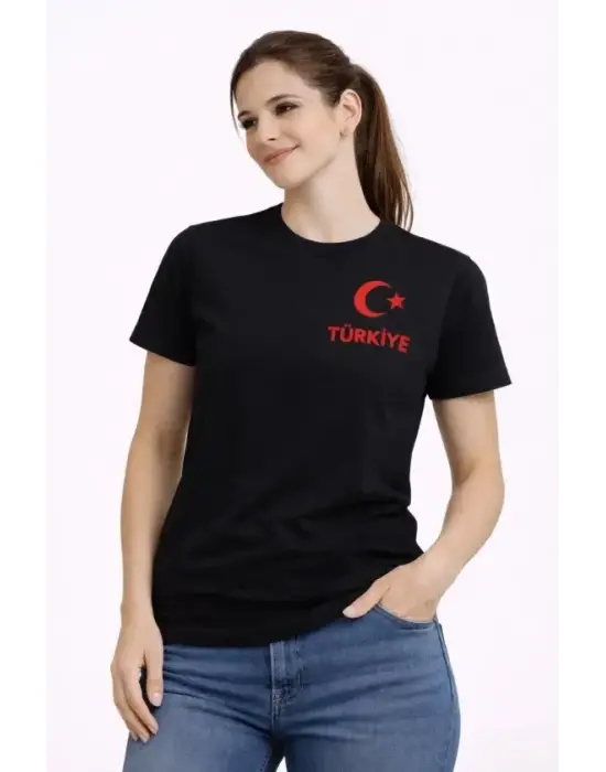 TÜRKİYE Ay Yıldız Baskılı Taraftar Forma T-Shirt - Siyah