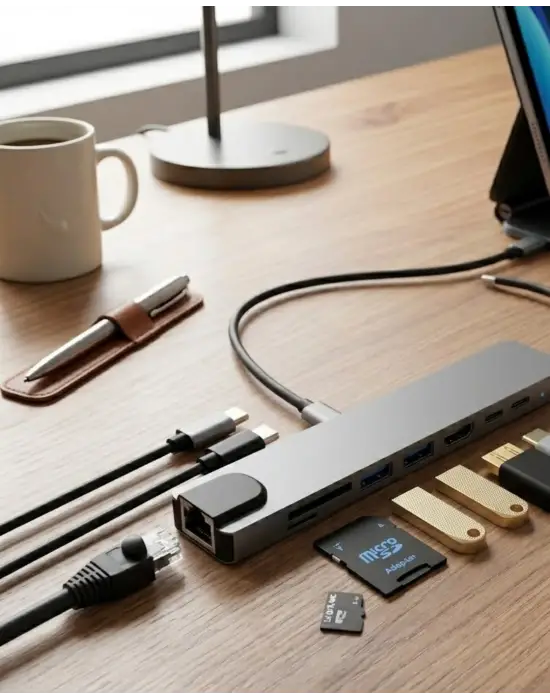 Type C Çoklu Port Hub 8 Port Usb Hdmı Sd Kart Ethernet Adaptör