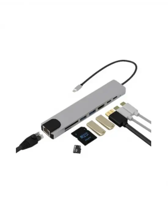 Type C Çoklu Port Hub 8 Port Usb Hdmı Sd Kart Ethernet Adaptör