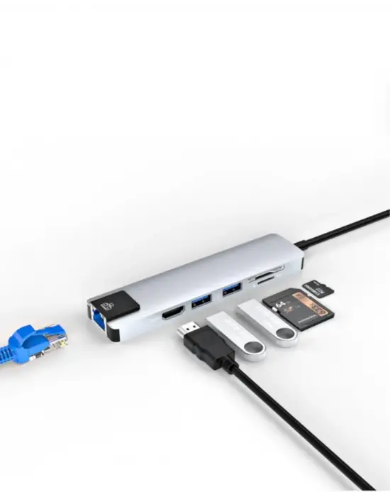 Type C Çoklu Port Hub 8 Port Usb Hdmı Sd Kart Ethernet Adaptör
